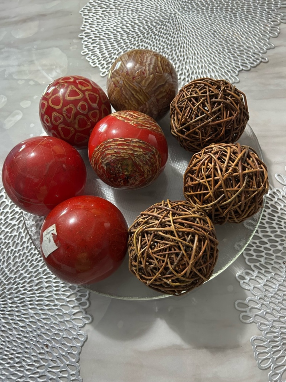 Set of Decorative Red and Brown Marble Spheres - Picture 6 of 6